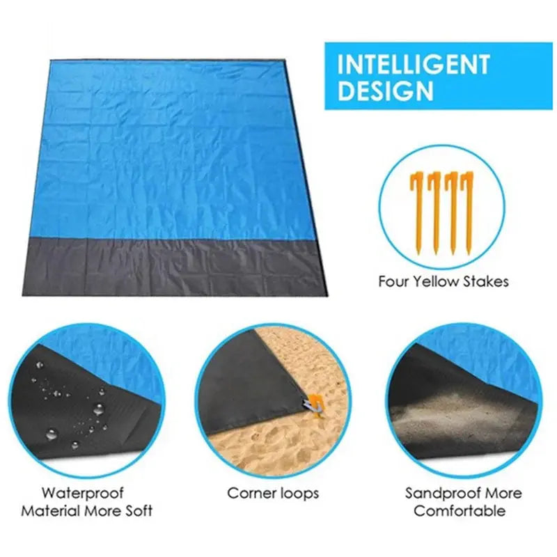 2x2.1m Waterproof Pocket Beach Blanket Folding Camping Mat Mattress Portable Lightweight Mat Outdoor Picnic Mat Sand Beach Mat The Gadget Guy