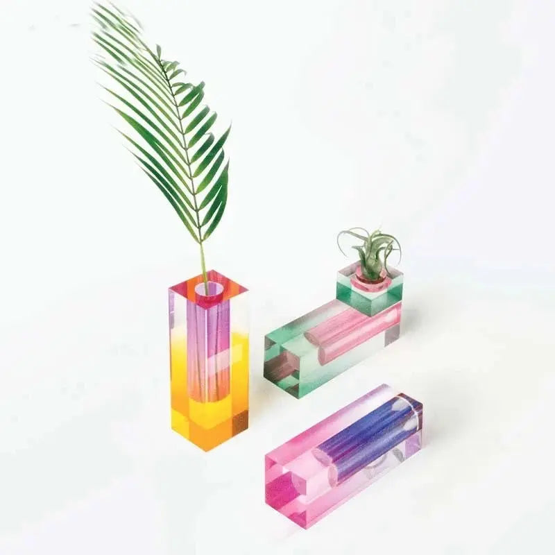 Modern Rainbow Pillar Bud Vase Tabletop Glass Vases Luxury Decorative Acrylic Crystal Nordic Room Decoration Home The Gadget Guy