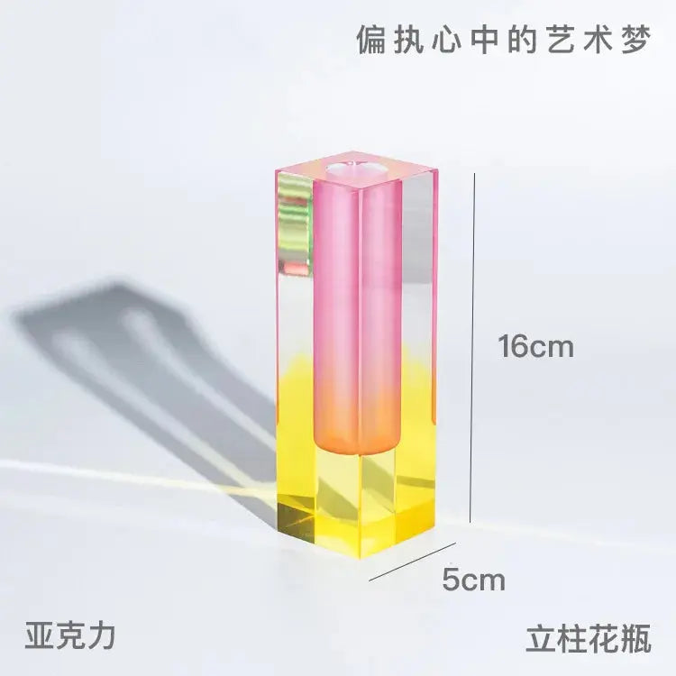 Modern Rainbow Pillar Bud Vase Tabletop Vases Luxury Decorative Acrylic Crystal Nordic Room Decoration Home - The Gadget Guy