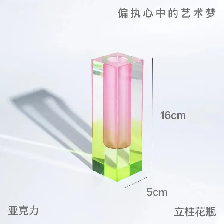 Modern Rainbow Pillar Bud Vase Tabletop Vases Luxury Decorative Acrylic Crystal Nordic Room Decoration Home - The Gadget Guy