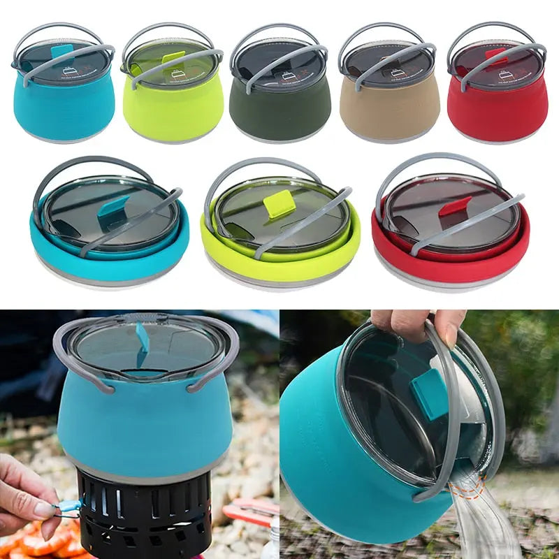 Multifunctional Portable Silicone Kettle Collapsible Stainless Steel Bottom for Outdoor Camping and Hiking The Gadget Guy