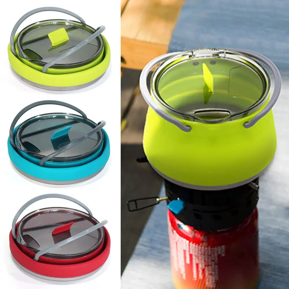 Multifunctional Portable Silicone Kettle Collapsible Stainless Steel Bottom for Outdoor Camping and Hiking The Gadget Guy