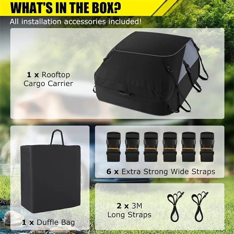 Waterproof Heavy Duty Car Roof Bag - 20 Cubic Feet Capacity - Easy to Install Soft Rooftop Luggage Carrier with Wide Straps - Fits All Vehicles with or without Racks - Protect Your Luggage from Rain, Snow, and Dust The Gadget Guy